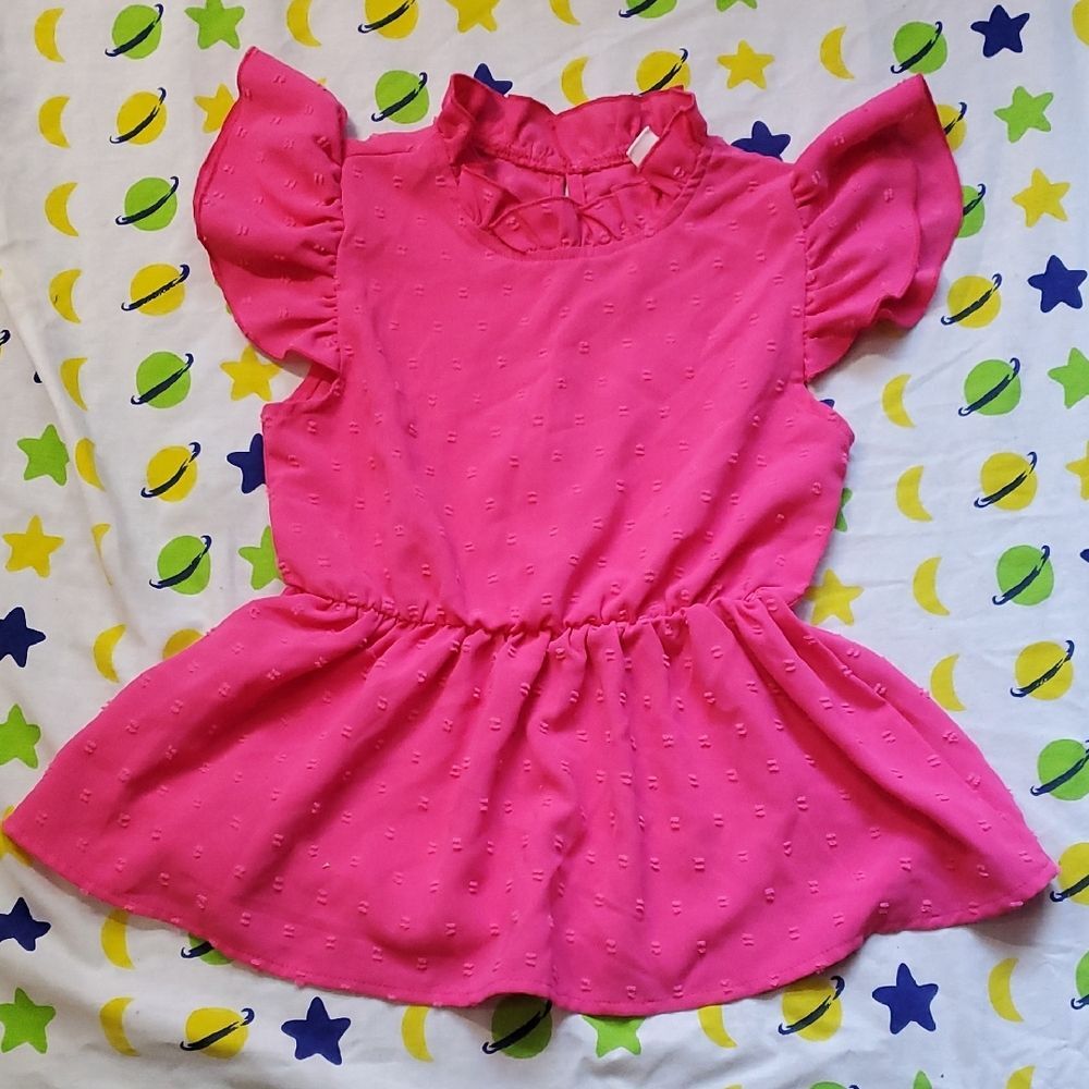 Shein Girls Size 8 Bright Pink Ruffled Sleeve Top 🌏5/$10🌏